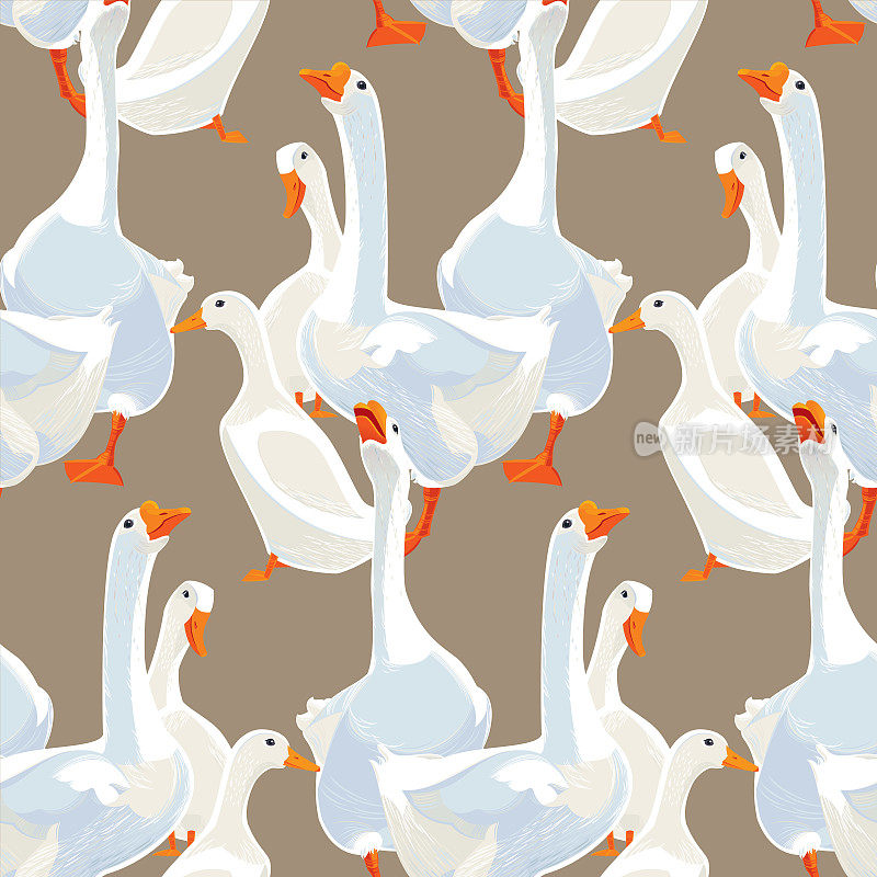 White Geese and Ducks Seamless Pattern